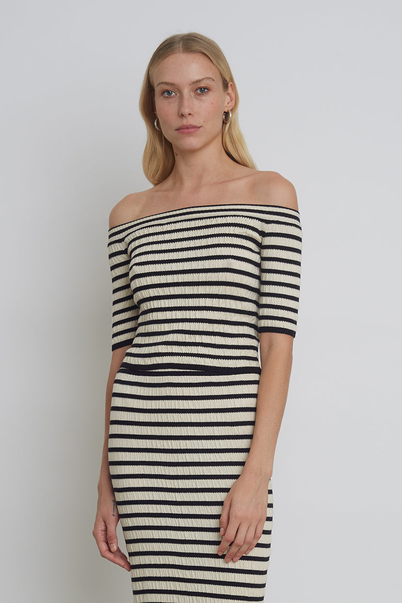 Off-Shoulder Striped Cropped Sweater Top