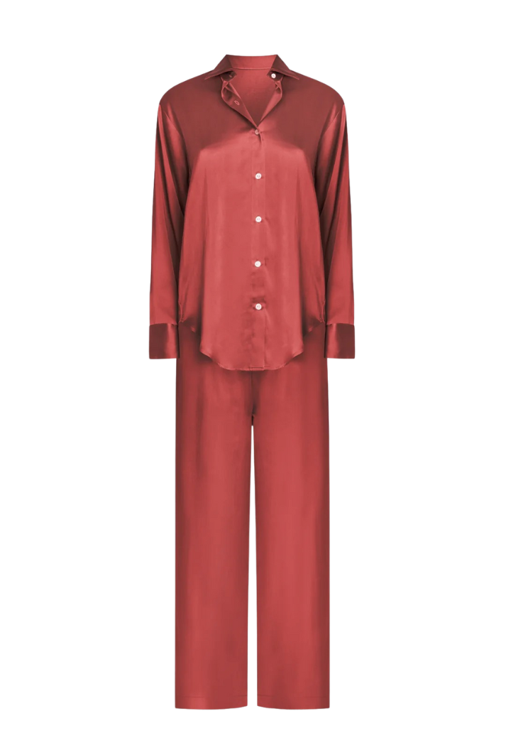 Oversized Organic Silk Pyjama Set in Burgundy