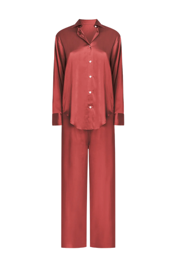 Oversized Organic Silk Pyjama Set in Burgundy