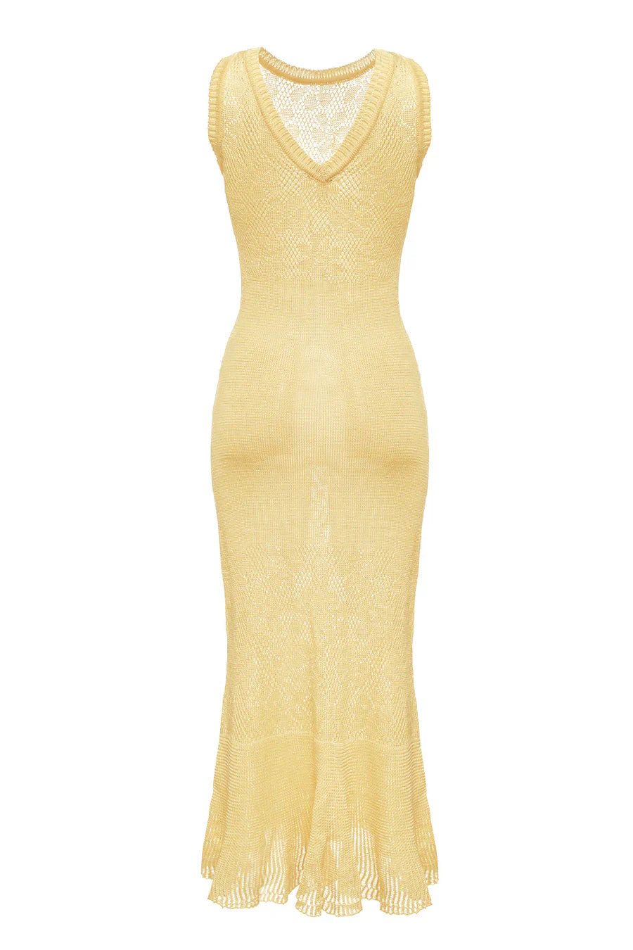 Butter Yellow Knit Midi Dress with Feathers