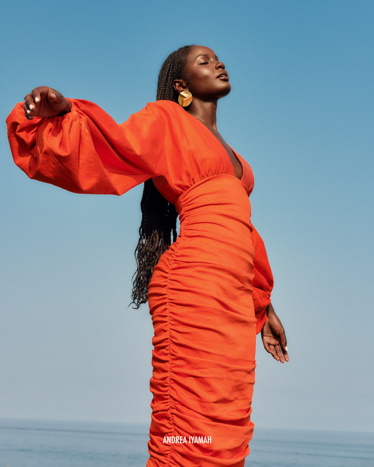 Anida Statement Sleeve Dress | Red Coral