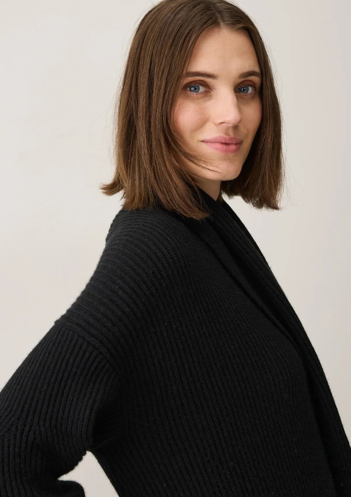 Ribbed Cashmere Coatigan | Black