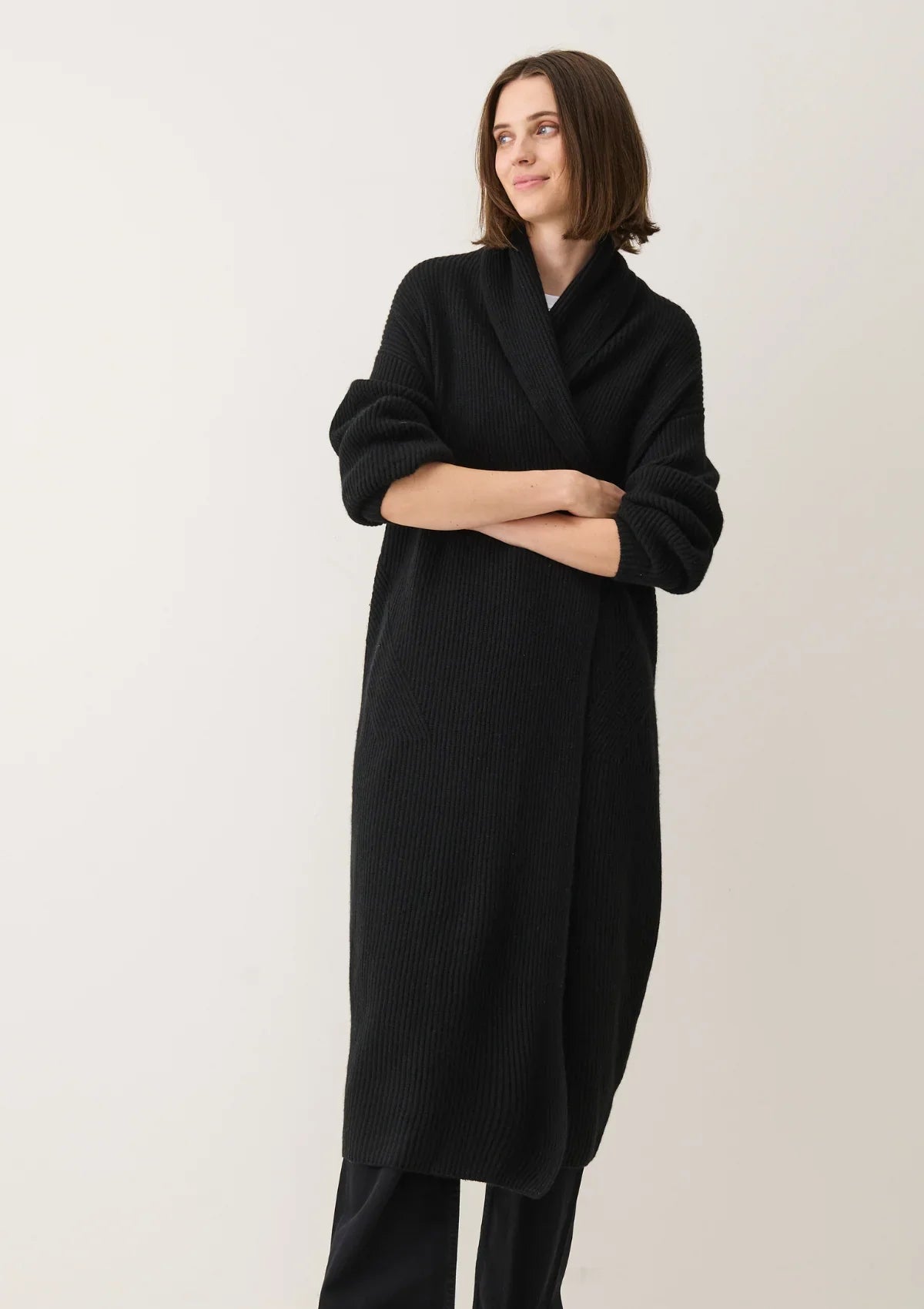 Ribbed Cashmere Coatigan | Black