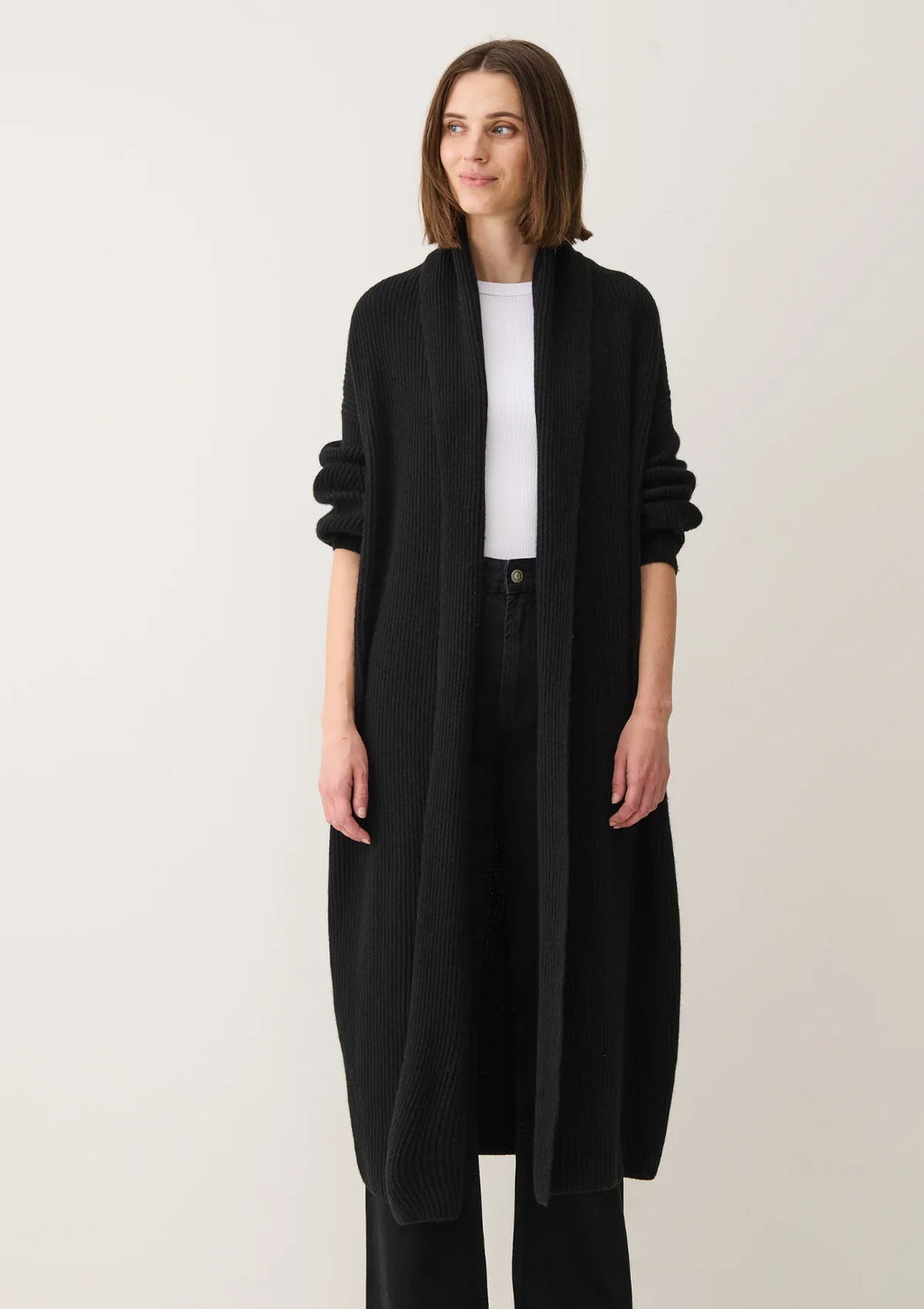 Ribbed Cashmere Coatigan | Black