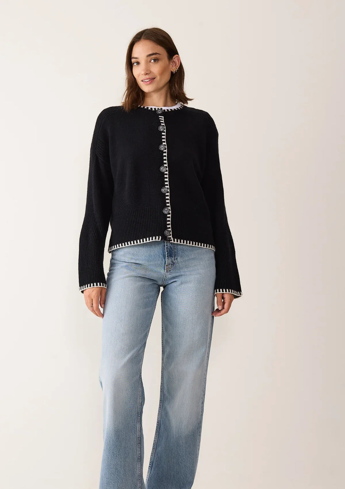 Cashmere Blanket Stitch Cardigan | Jet Black