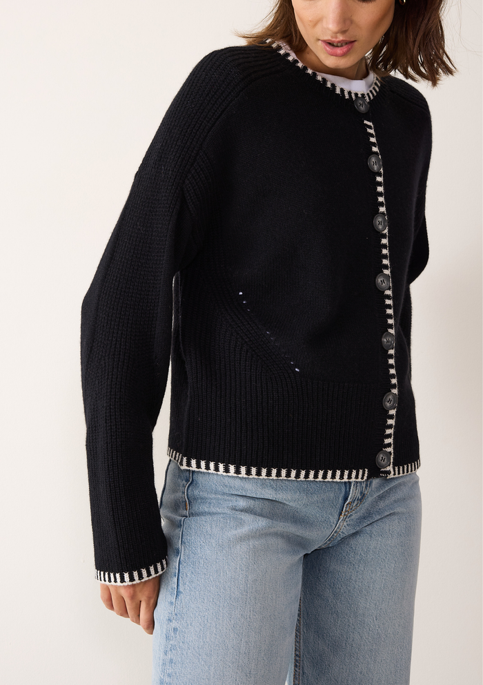 Cashmere Blanket Stitch Cardigan | Jet Black