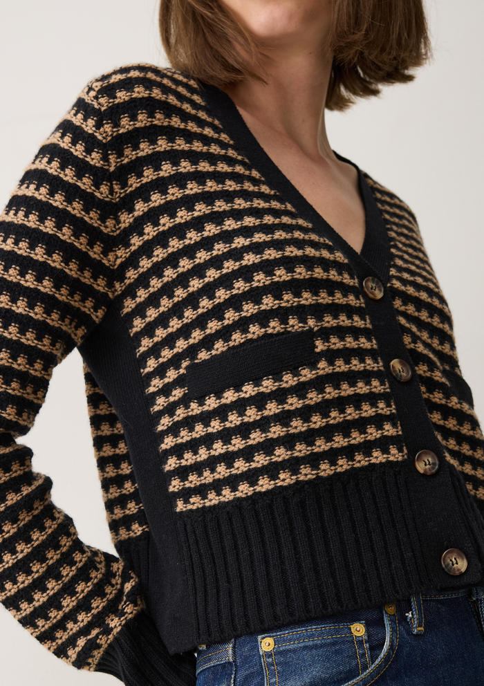 Black and Camel Tweed Cashmere Cardigan