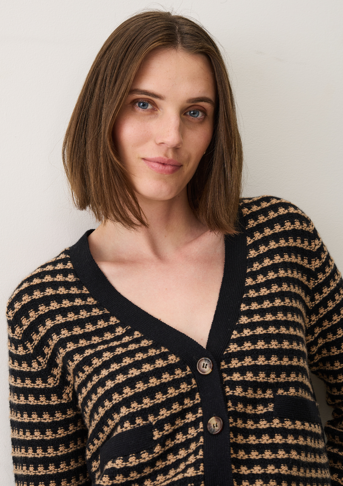 Black and Camel Tweed Cashmere Cardigan