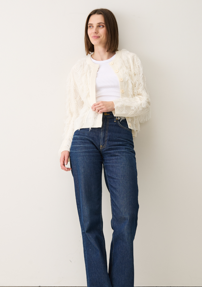White Fringe Cable Cashmere Jacket
