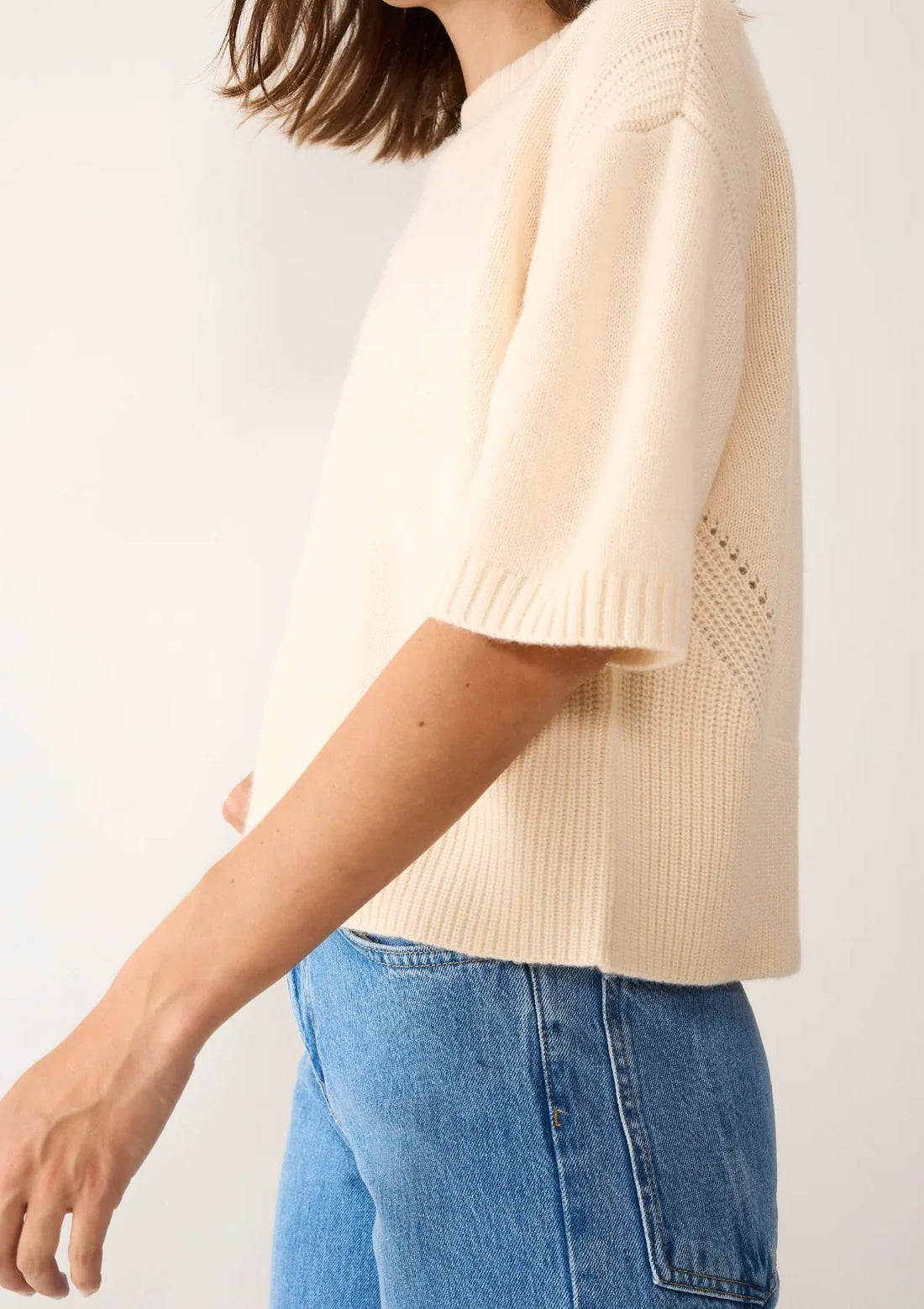 Cropped Cashmere Short-Sleeved Sweater | Latte