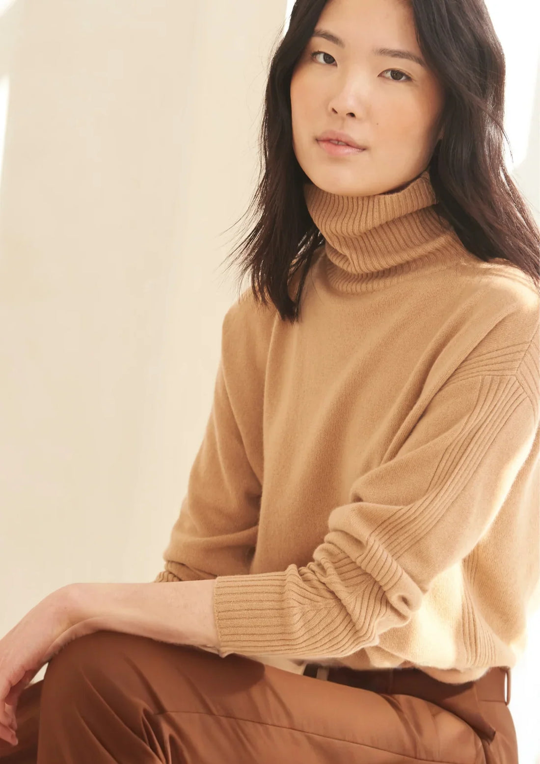 Chevron Detail Relaxed Polo Sweater | Praline