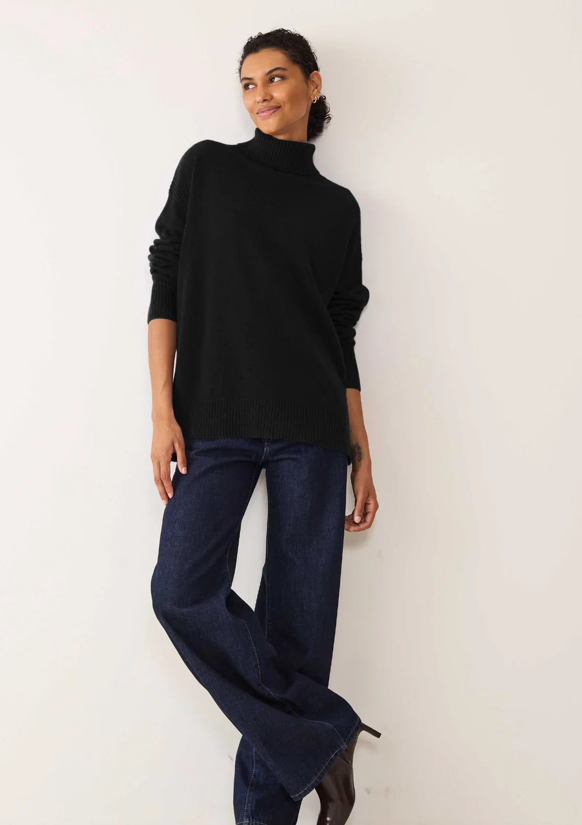 Chevron Detail Relaxed Polo Sweater | Black