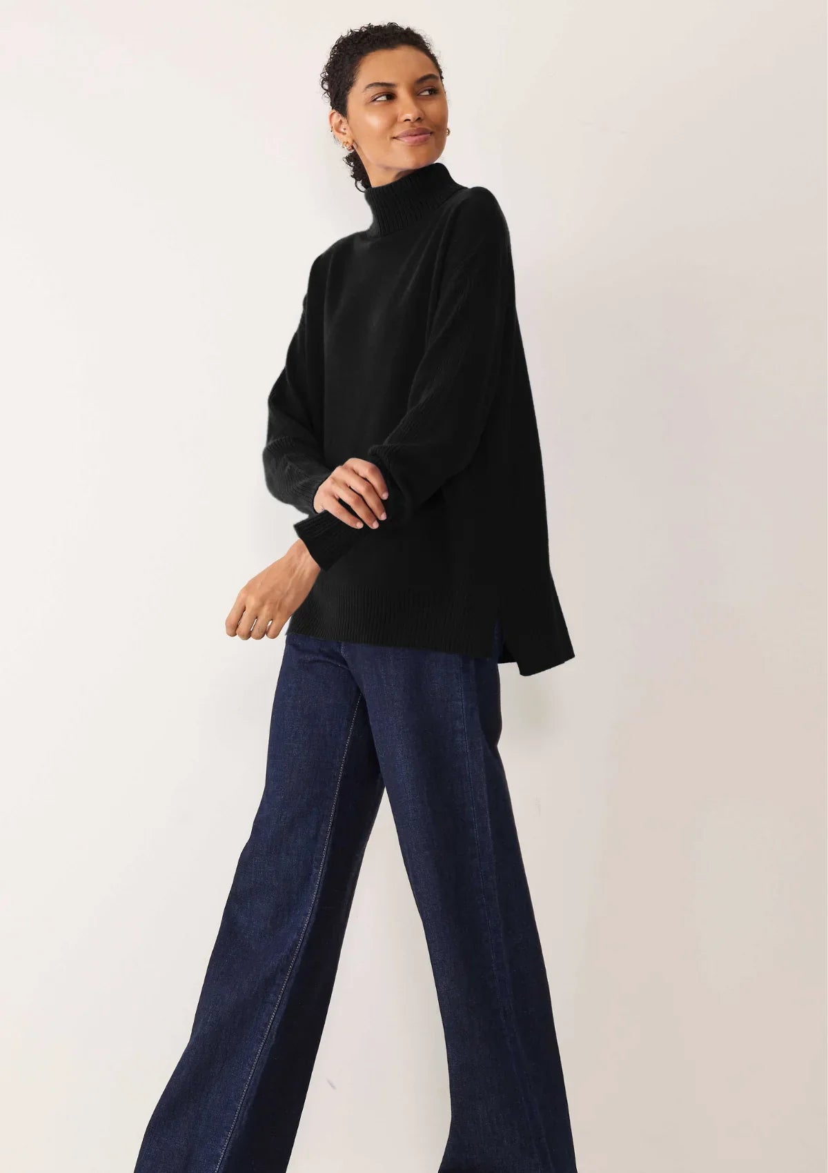 Chevron Detail Relaxed Polo Sweater | Black