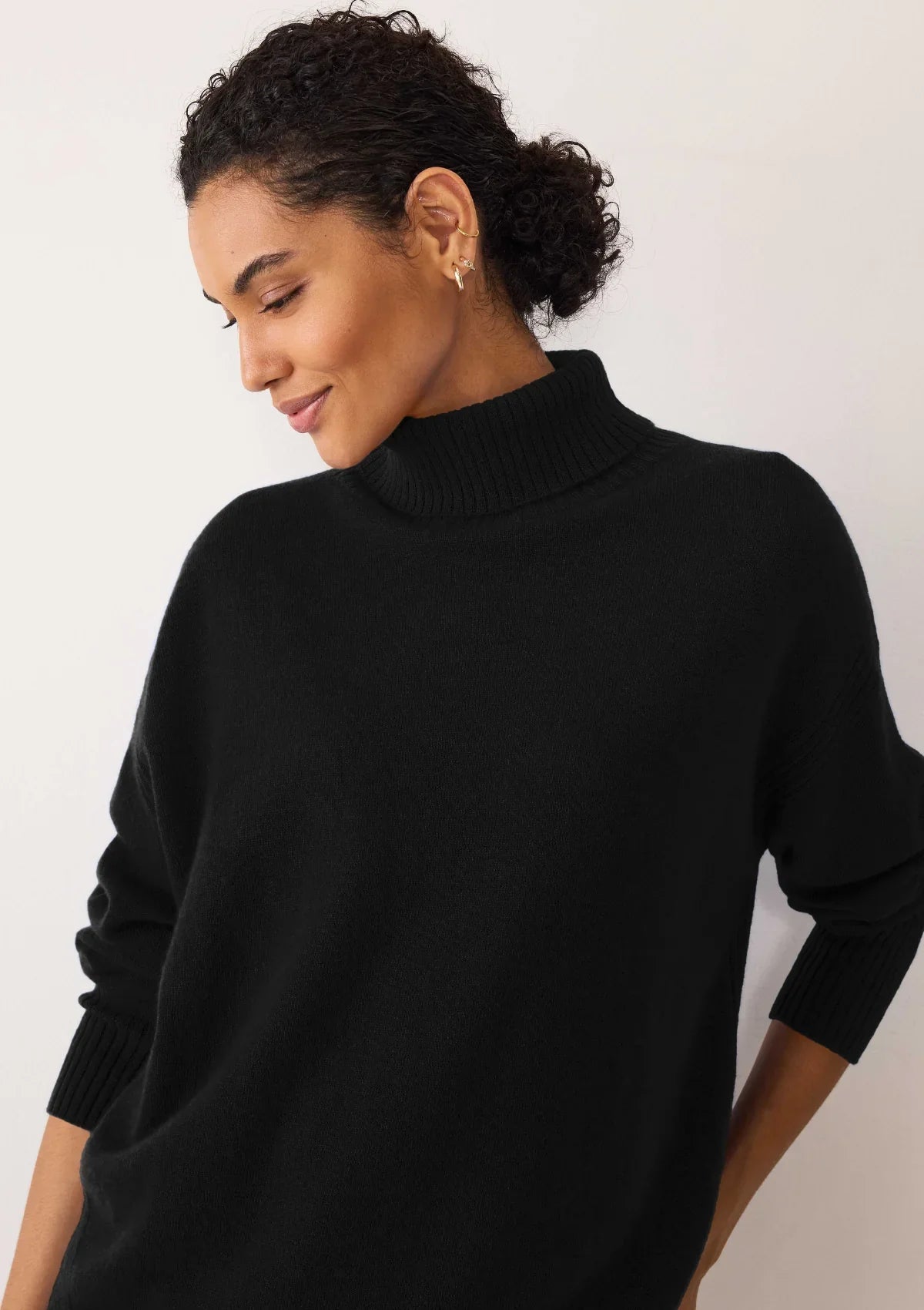 Chevron Detail Relaxed Polo Sweater | Black