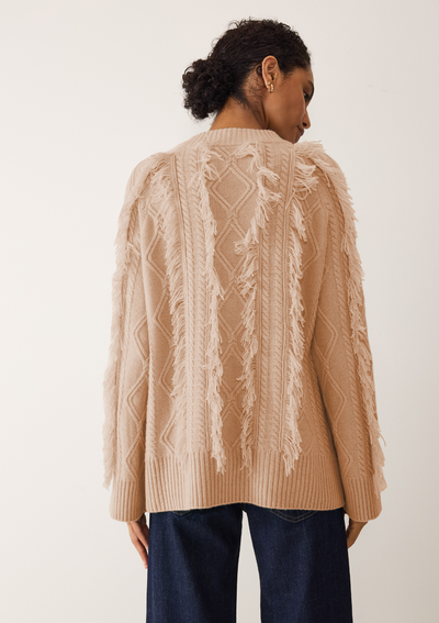 Fringed Cabled Sweater | Toffee