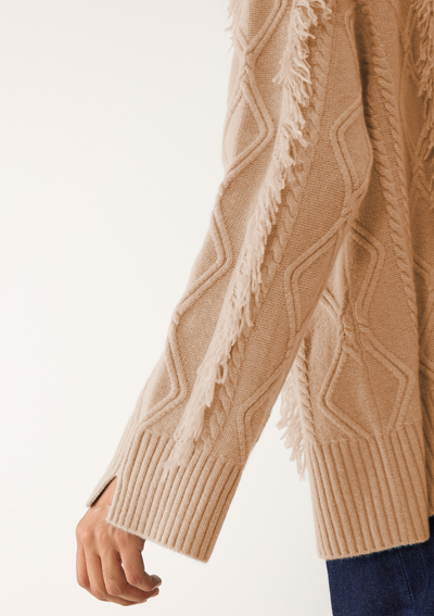 Fringed Cabled Sweater | Toffee