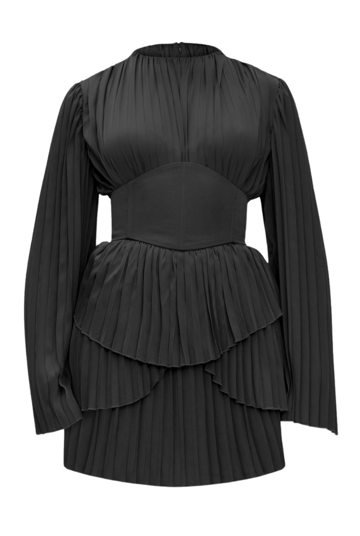 Lenti Pleated Mini Dress | Black