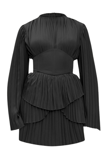 Lenti Pleated Mini Dress | Black