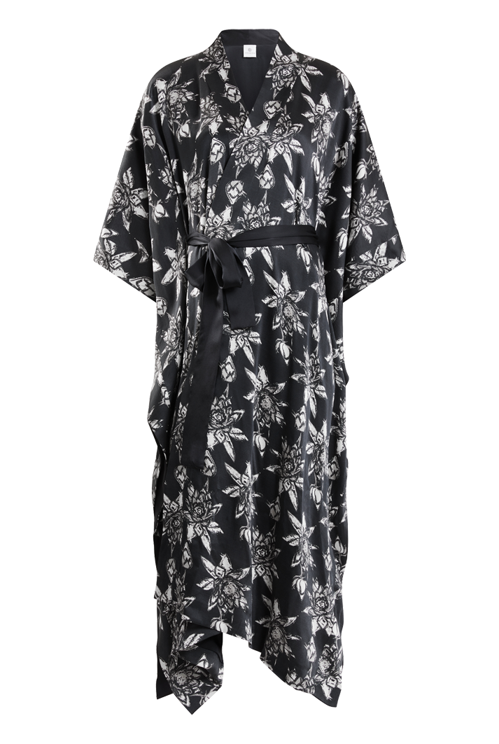 Full Length Organic Peace Silk Kimono Gown