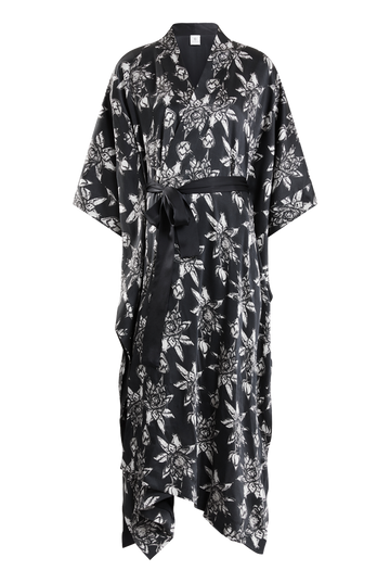 Full Length Organic Peace Silk Kimono Gown