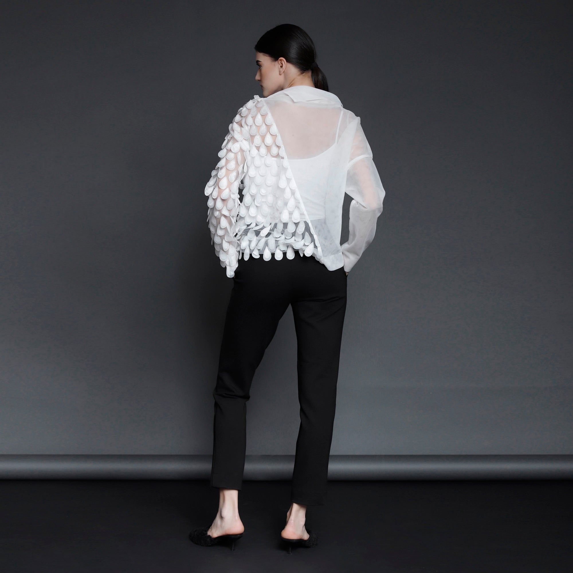 White Tulle Blouse with 3D Appliqués