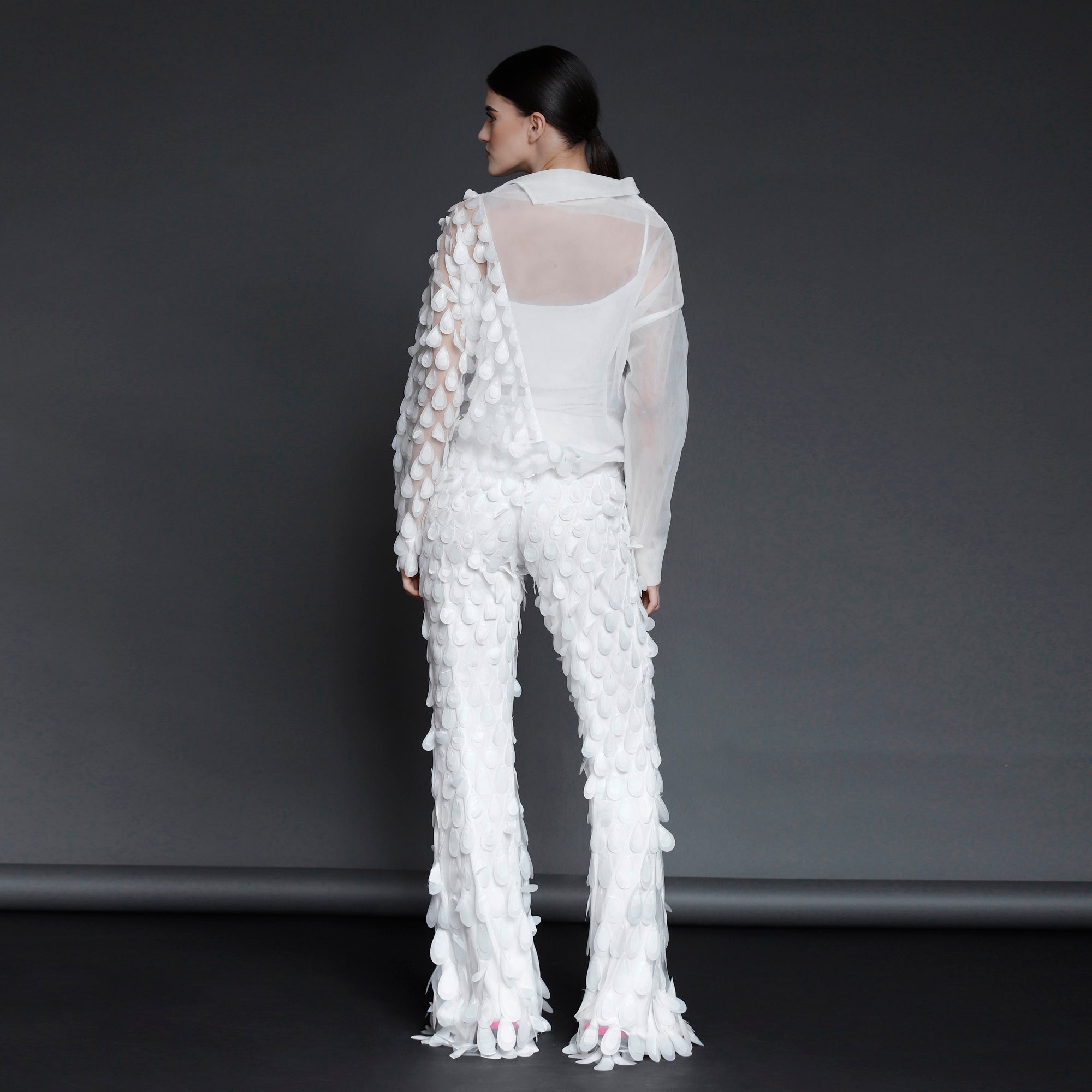 White Tulle Pants with 3D Appliqués