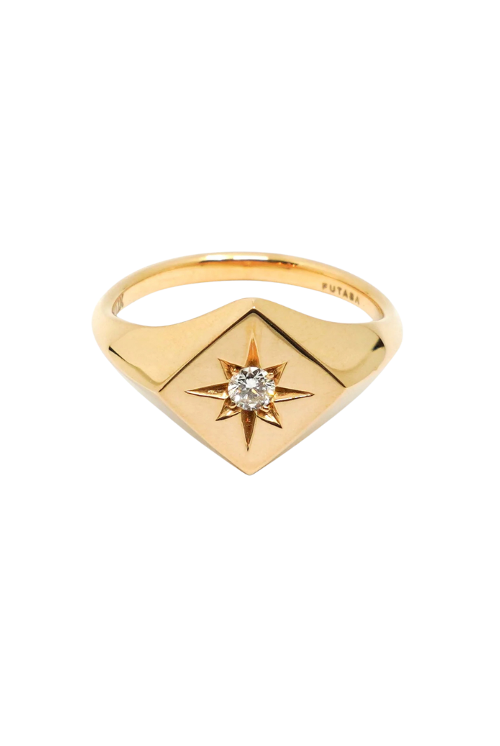 North Star Signet Ring with Diamond