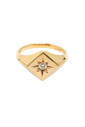 North Star Signet Ring with Diamond