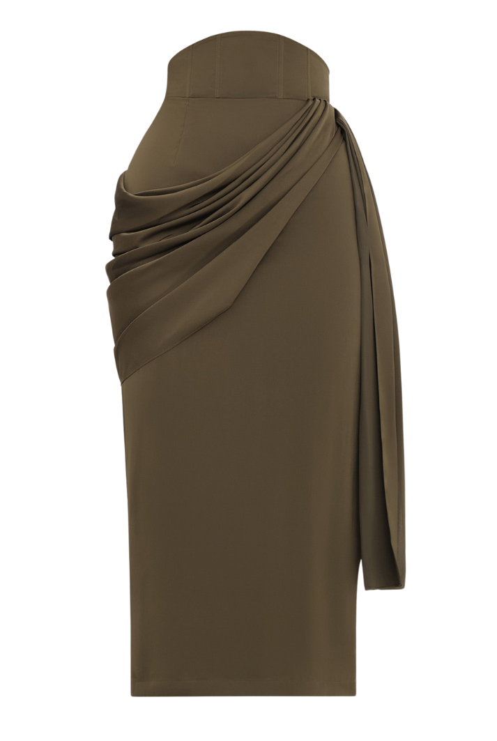 Ido Drape Midi Skirt | Olive
