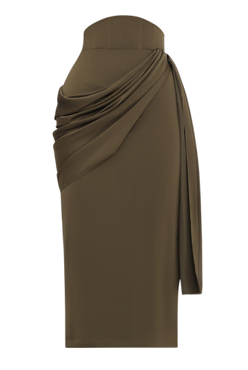 Ido Drape Midi Skirt | Olive