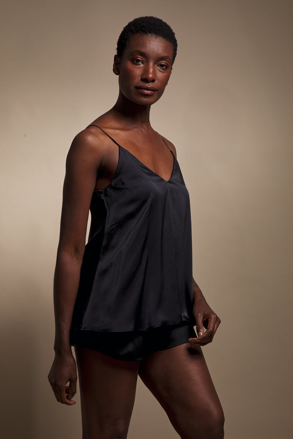 Organic Peace Silk Camisole and Shorts Set in Black
