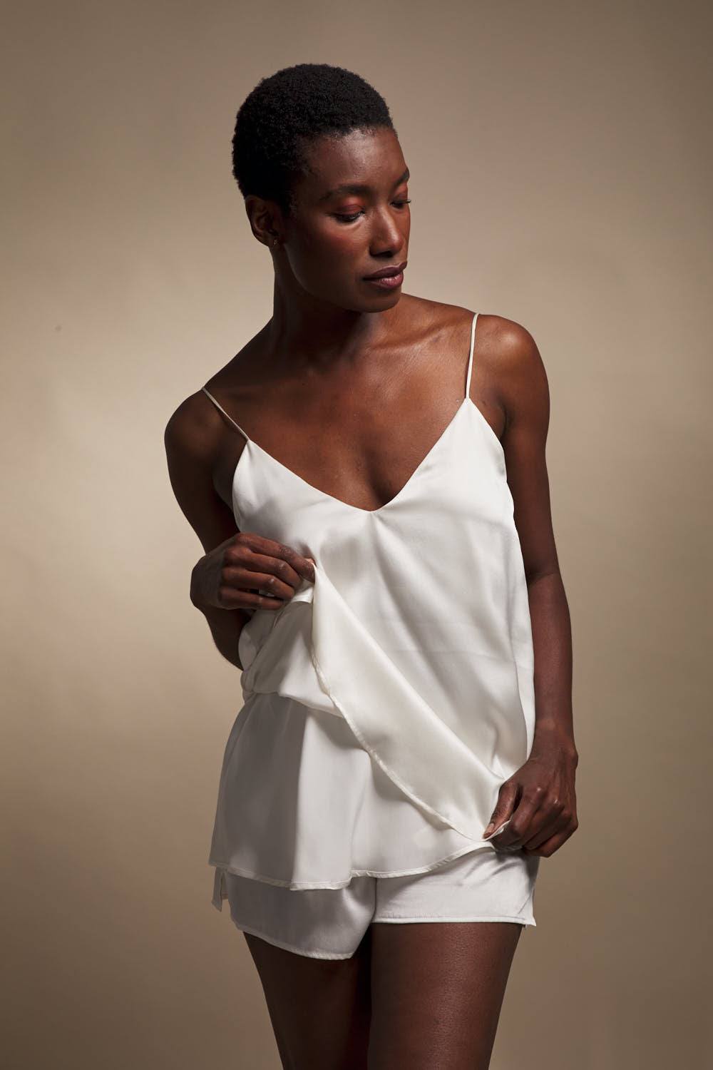 Organic Peace Silk Camisole and Shorts Set in Ivory