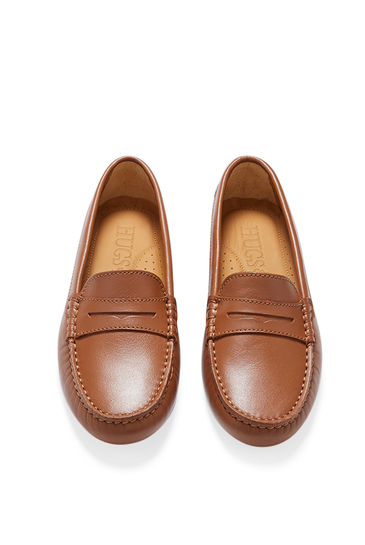 Women's Tan Leather Penny Driving Loafers