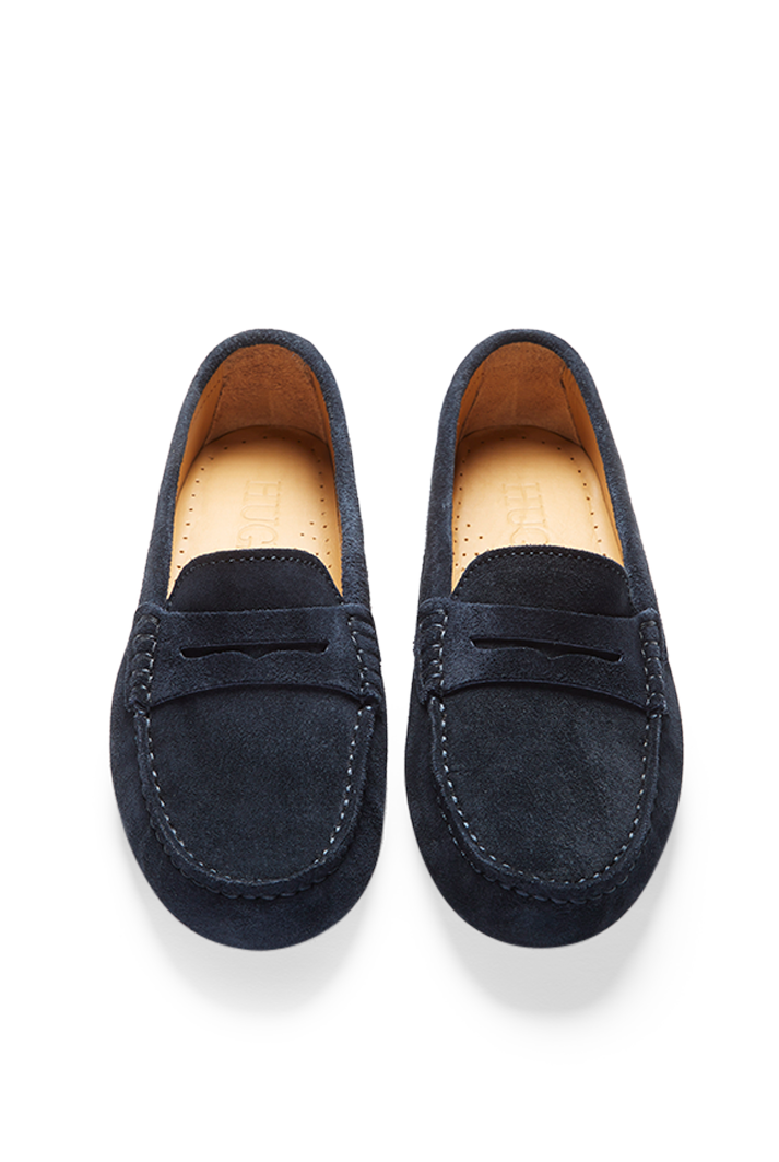 Women's Navy Suede Penny Driving Loafers
