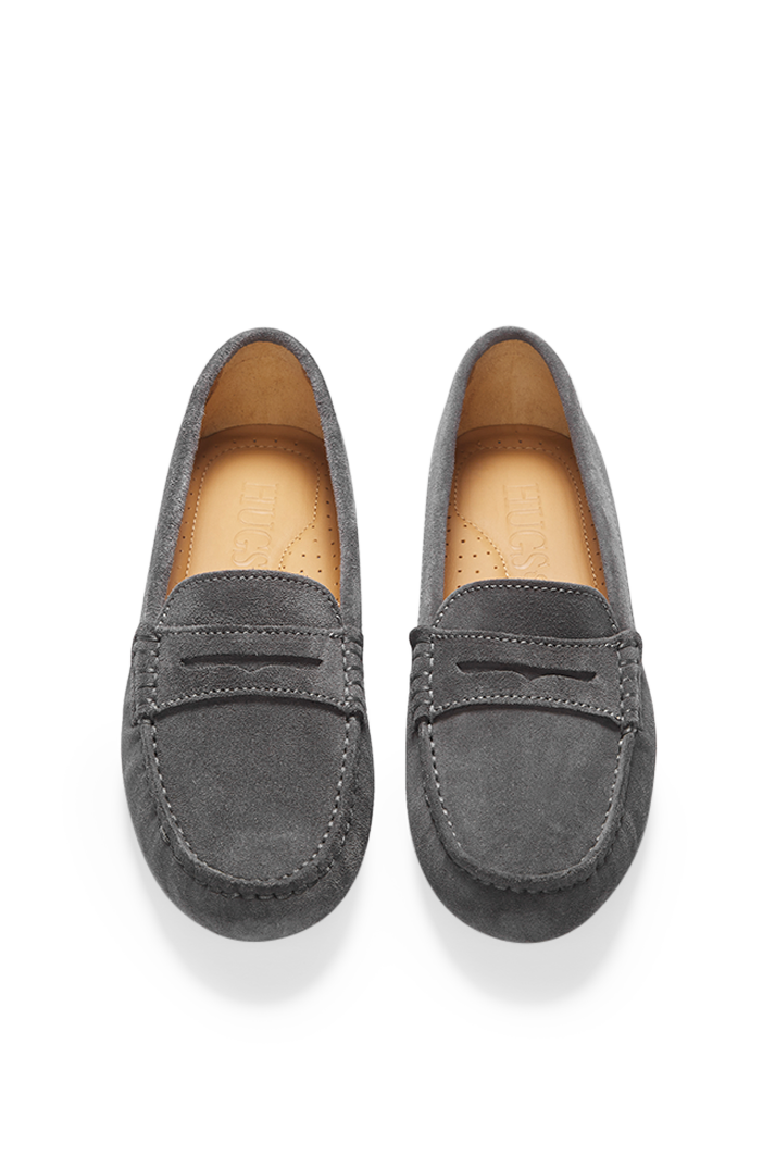 Women's Grey Suede Penny Driving Loafers