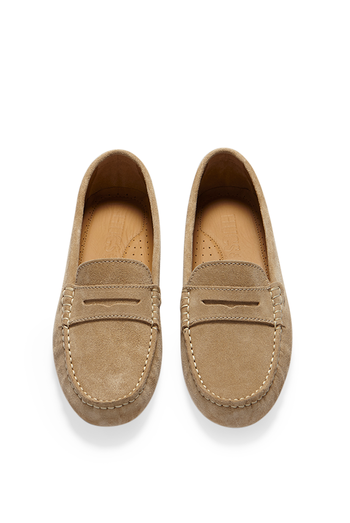 Women's Taupe Suede Penny Driving Loafers