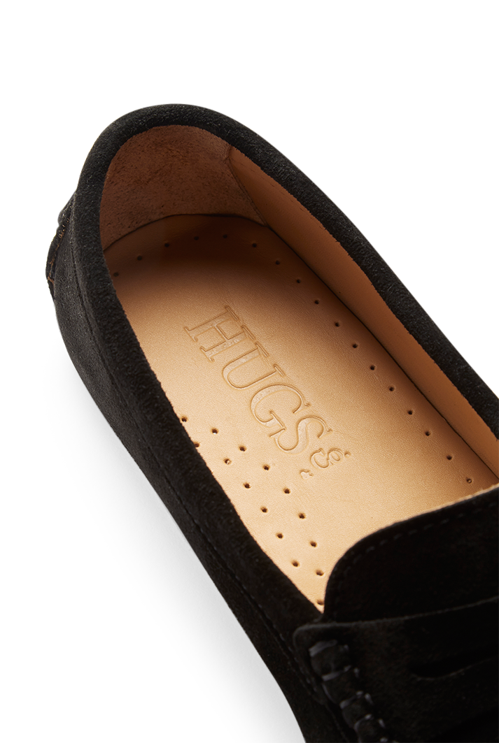 Women's Black Suede Penny Driving Loafers