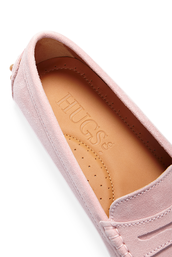 Women's Pink Suede Penny Driving Loafers