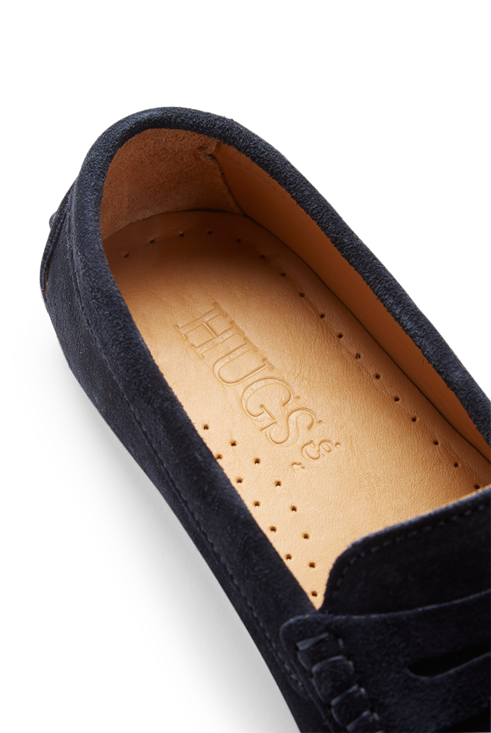 Women's Navy Suede Penny Driving Loafers