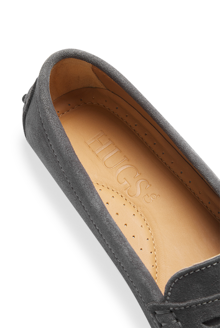 Women's Grey Suede Penny Driving Loafers
