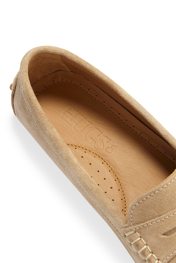 Women's Taupe Suede Penny Driving Loafers