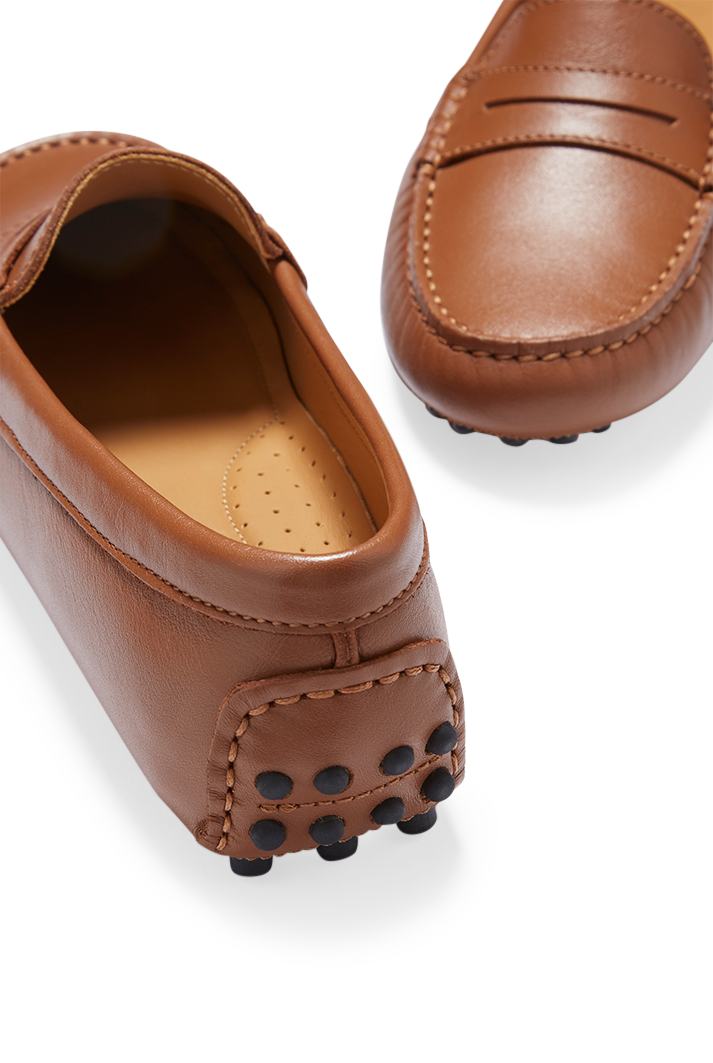 Women's Tan Leather Penny Driving Loafers