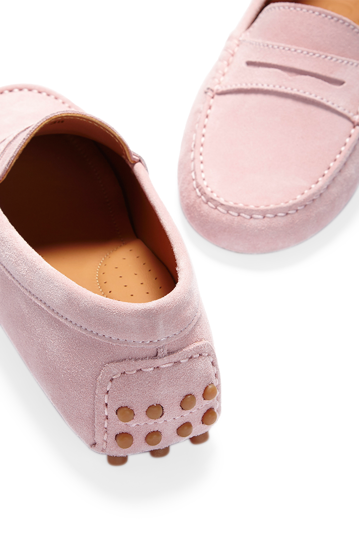 Women's Pink Suede Penny Driving Loafers