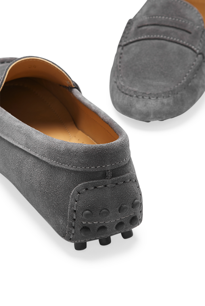 Women's Grey Suede Penny Driving Loafers