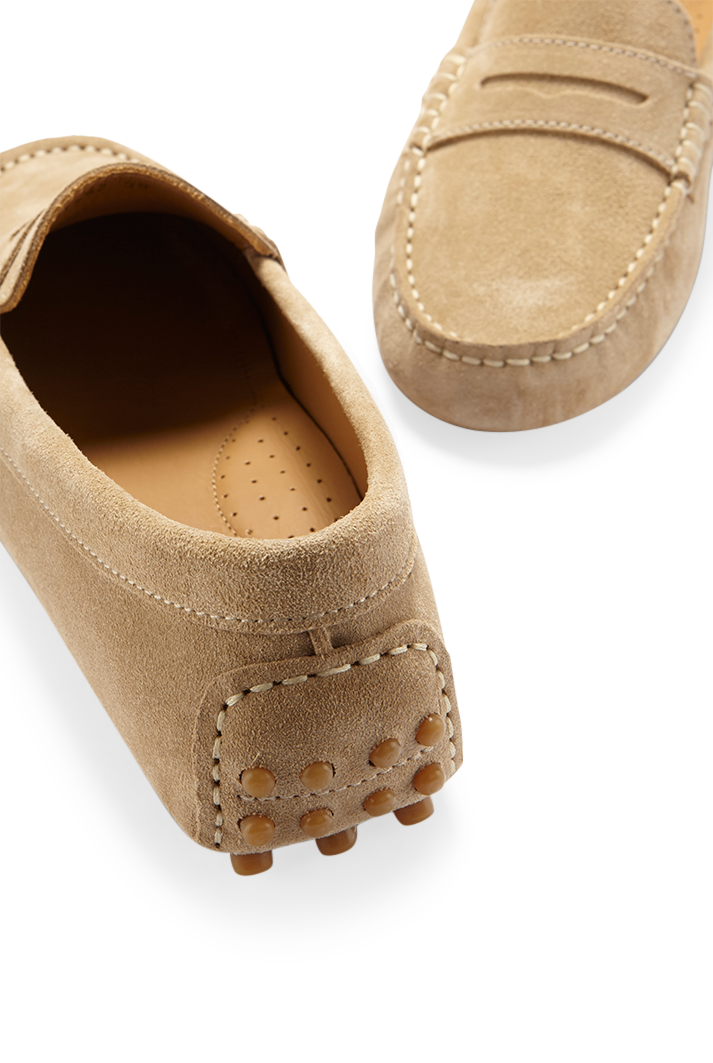 Women's Taupe Suede Penny Driving Loafers