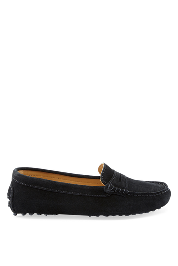Women's Black Suede Penny Driving Loafers