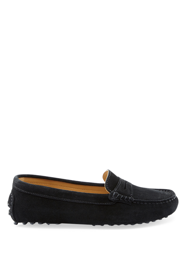 Women's Black Suede Penny Driving Loafers