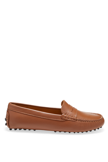 Women's Tan Leather Penny Driving Loafers