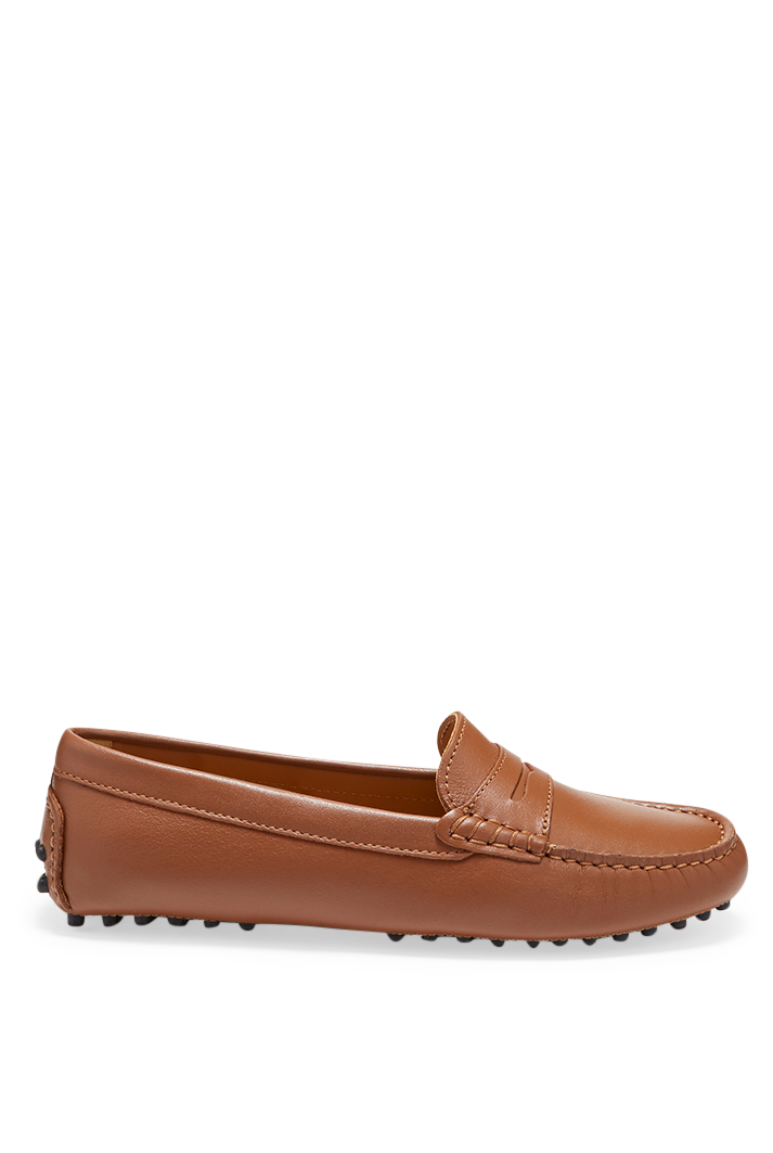 Women's Tan Leather Penny Driving Loafers