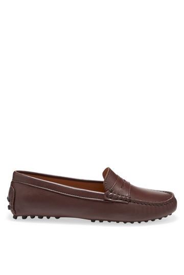 Women's Brown Leather Penny Driving Loafers